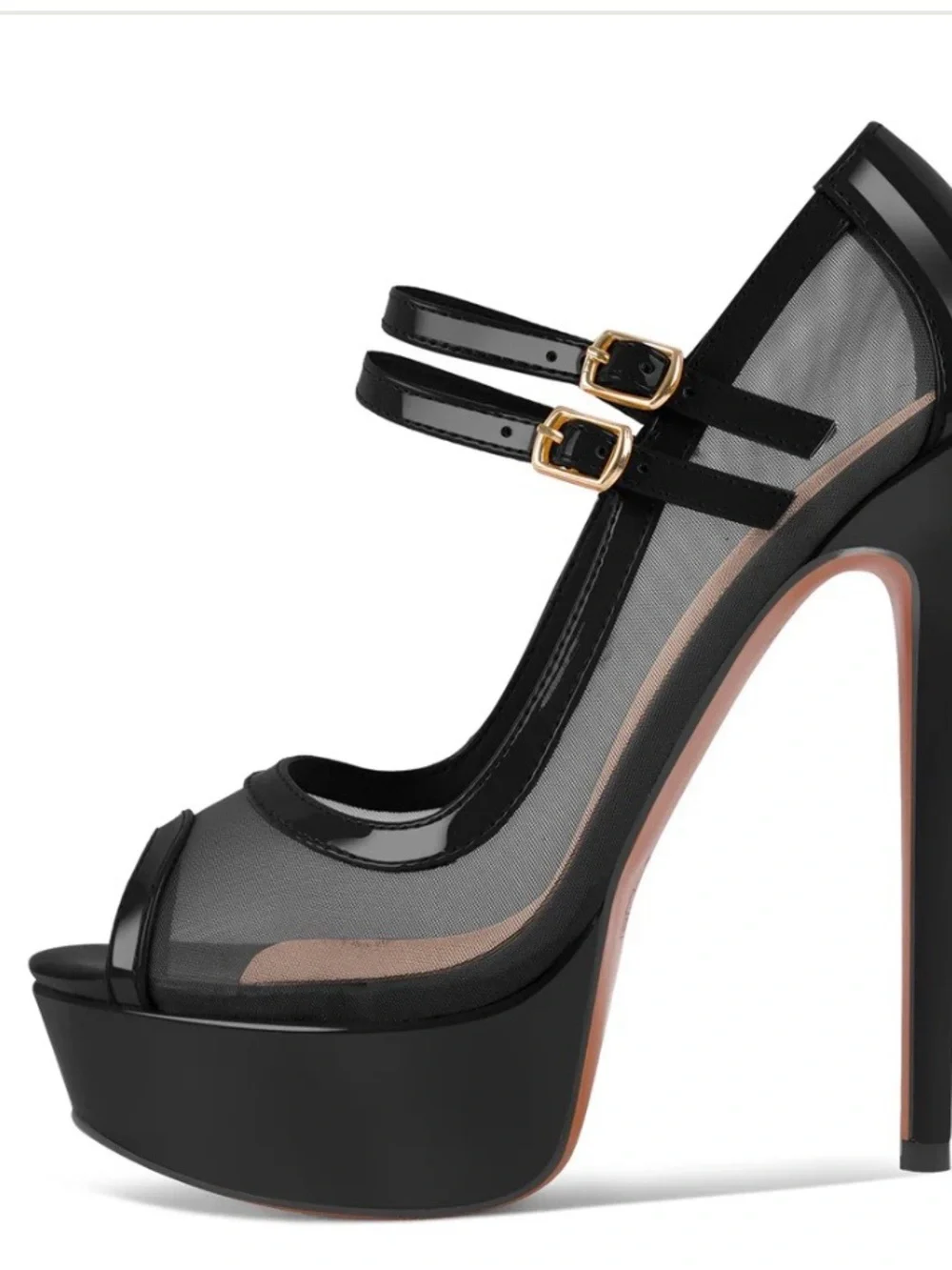 Black Platform Mary Jane Heels with Gold Buckles